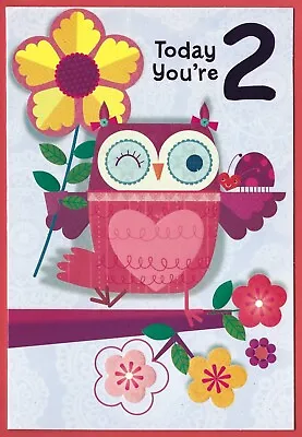 2nd Happy Birthday Greeting Card Girl's 2 Years Old Second Two Traditional Owl • £2.35