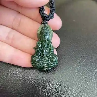 Carving Kwan Yin Quanyin Female Buddha Natural Jade Pendant Necklace • $158