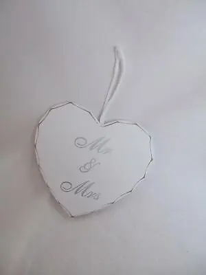 Mr And Mrs Shabby Chic Heart White Hanging Plaque Wedding Gift Decoration • £4.49