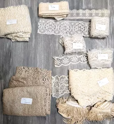 Large Vintage Lot Of White Ivory Flat Lace Trim. + 48 Yards! Lace  Crochet Trim • $84