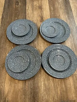 Mikasa Ultrastone Country Blue Dinner & Bread Plates CU501 Speckled 4-Each • $49.95
