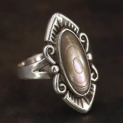 VTG Sterling Silver - NAVAJO BELL TRADING POST Abalone Scroll Ring Size 7.5 - 5g • $3.25