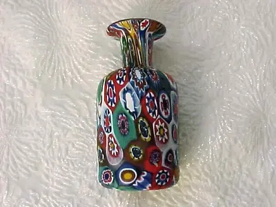 Fine Vintage Italian MURANO Venetian Blown Glass Millefiori Straight Neck Vase • $79.50