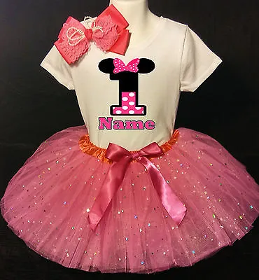 MINNIE MOUSE **With NAME** 1st First 1 Birthday Fuchsia Tutu Dress Fast Shipping • $17.50