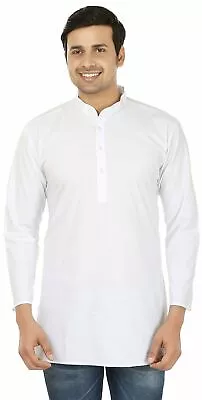 White Cotton Short Mens Kurta Shirt Indian Clothing Fashion Cotton India Dress • £21.60