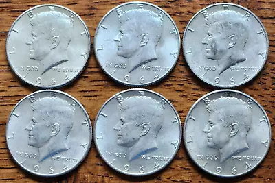 1964 Kennedy Half Dollars Lot Of 6 - 90% Silver - Circulated • $56