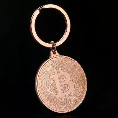 Key Ring Imitation Bitcoin Bag Charm In Copper-colored Steel. • $21.85