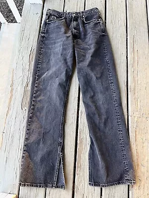 Zara Women Size 6 High Rise Straight Leg Black Heavy Jean Denim Boho • $18.70