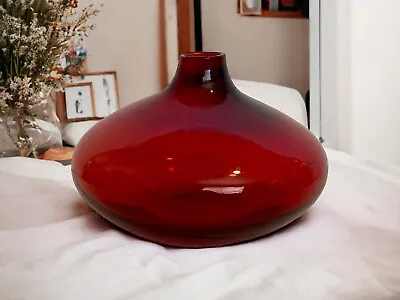 Ikea Cranberry Ruby Red Salong Glass Vase Modernist • $14.95