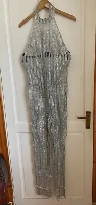 £12.99 • Buy Moda Minx Backless Silver Glitter See Through Jumpsuit New Without Tags Size L