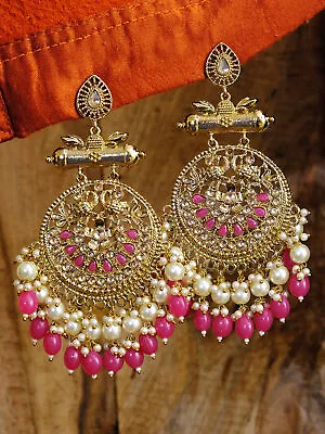 Indian Bollywood Earrings Traditional Wedding Gold Meenakari Pearl Chandbalis • $14.99