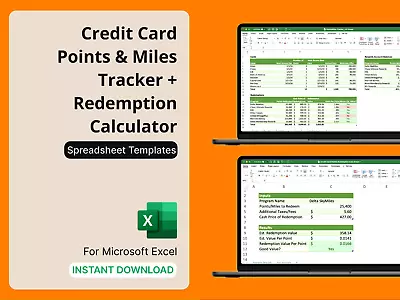 Credit Card Points Tracker & Redemption Calculator - Travel Hacking Spreadsheet • $12.96