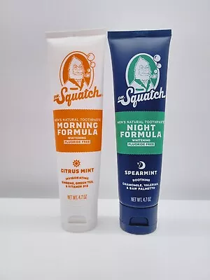 New Dr Squatch Fluoride Free Toothpaste Set Morning/Night Formula 4.7 Oz Each • $20.90