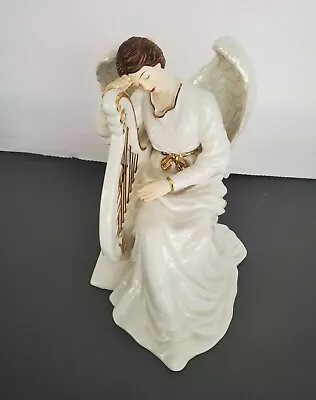 O'Well Angel Porcelain Figure White Robed Winged Lady Religion Harp Collectable  • $33.79