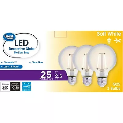 Great Value LED Light Bulb G25 25W Eqv. Softwhite E26 Base 3 Pack • $11