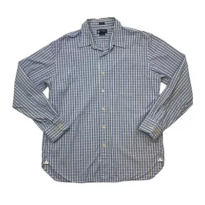 J. Crew Haberdashery Shirt Mens L Large Blue Plaid 80s 2-Ply Cotton Long Sleeve • $16.95