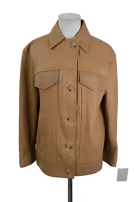Vince Womens Leather Jacket XS Tan Supple Lamb Washed Leather Trucker Style • $159.96