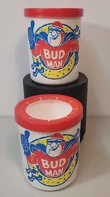 PAIR VTG Bud Man Budweiser Beer Kool Kan Koozie Coozie Anheuser Foam Light/Dry • $11.70