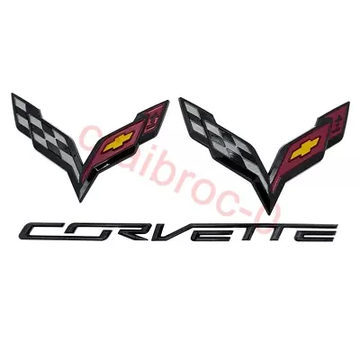 2014-2019 C7 Chevy Corvette Flash Black Emblem Badge Kit 23465587 Gloss Black • $39.88