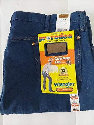 Vintage NOS Wrangler 13MWZ Mens Pro Rodeo Jeans Denim Blue 42W 34L  Cowboy Cut • $23