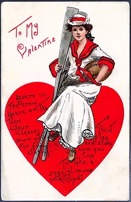 Vintage Valentine's Day Postcard~ARTIST SIGNED H. B. GRIGGS~Lady W/ FOOTBALL~L&E • $3.50