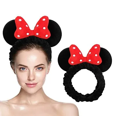 Mouse Ears Facial Spa Headbands Coral Fleece Wash Face Hair Band Velvet Bow Show • $16.39