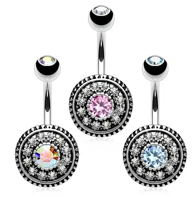 Vintage Multi Paved Belly Ring Pierced Navel Surgical Steel Belly Rings Piercing • $8.75