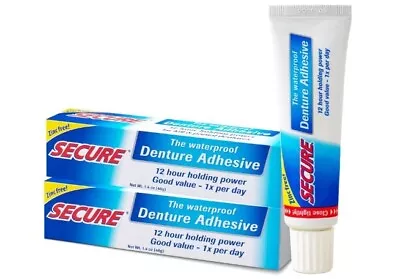 Secure Waterproof Denture Adhesive - Zinc Free - Extra Strong Hold • $18.49