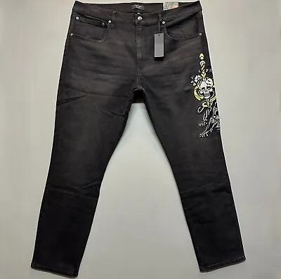 Ed Hardy Jeans Denim 5 Pocket Embroidered Skull Snake Panther Men Sz 40 X 32 Blk • $69.89