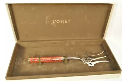 L'Objet Gold Damask With Coral Enamel Serving Fork CU4160 NIB • $130.99