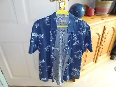 Next Blue Short Sleeved Hawaiian Shirt ~ Large ~ Palm Trees • £2.99