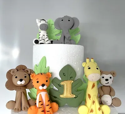 Safari Sugar Paste Cake Toppers With Leaves. Edible Birthday Cake Decoration • £81.50
