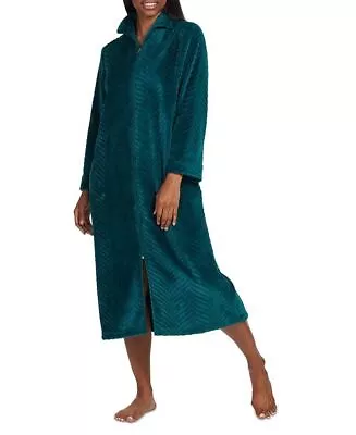 New Miss Elaine Women's Collared Zip-Up Long-Sleeve Sleep Knit Robe Teal Size L • $23.74