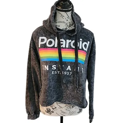 Polaroid Crop Hoodie Acid Washed Womens Size  Big Print Spellout  • £26.05