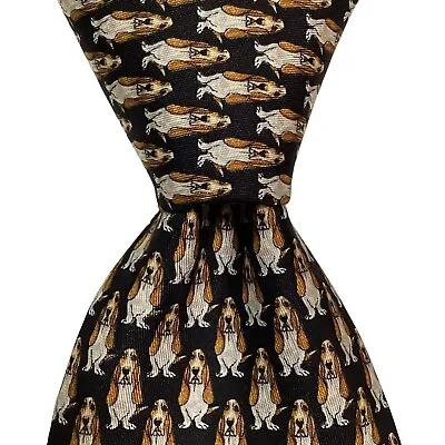 VITALIANO PANCALDI Men's Silk Necktie ITALY Luxury BASSET HOUND Black PERFECT • $90.99