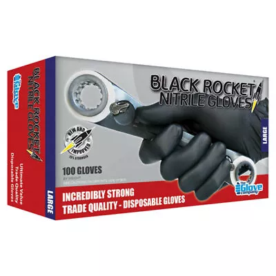 TGC 130003 Black Rocket Nitrile Disposable Gloves - Large Box Of 100 • $36.04