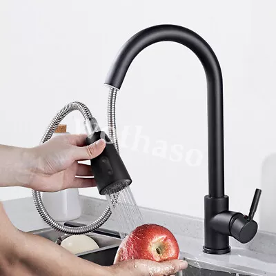 Kitchen Mixer Tap 360° Sink Laundry Faucet Pull Out Swivel 2-Mode Spray Black • $39.99