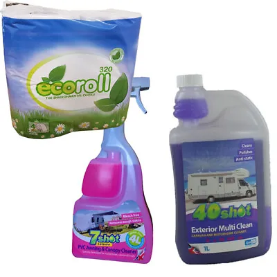 40 SHOT MULTI CLEAN + 7 SHOT PVC AWNING CLEANER + ECO ROLL Caravan Motorhome Car • £19.99