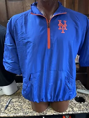 Authentic New York Mets Jacket L Blue 1/2 Zip Windbreaker Pullover Short Sleeve • $10.99