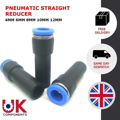 £2.75 • Buy Straight Reducer Pneumatic Push Fit Fitting Plug-In - 4mm 6mm 8mm 10mm 12mm