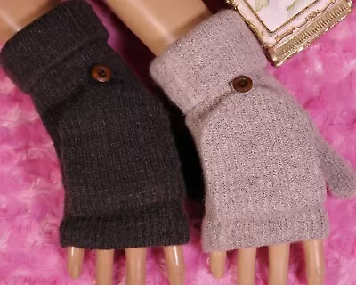 Pop Top Mittens Fingerless Gloves Grooved Texture With Button Fold Over Cap • $19.99