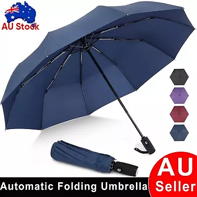 Automatic Folding Umbrella Auto Open Close Travel Windproof Anti-UV W/ 12 Ribs • $23.49