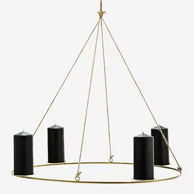 Oval Antique Brass Jute Metal Candle Holder Hanging 4 Pillar Candle Chandelier • £28