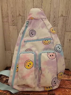 No Boundaries Women’s Hands Free Cargo Sling Backpack Tie Dye Smiley Print • $9.50