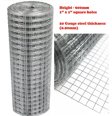 Galvanised Welded Wire Mesh 1 X1  Aviary Chicken Rabbit Run Fencing600mm X 10m • £19.99