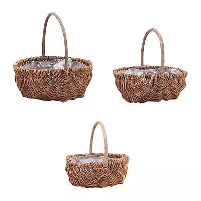 Woven Flower Basket Storage Basket Wicker Basket With Handle Easter Egg Basket • £11.20