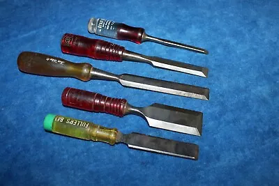 VTG. WOOD CHISELS - FULLER'S - GREAT NECK - TRU-VALUE - MF - PROTO - USA - 5 Pc. • $4.95