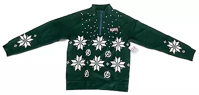 Disney Men's Marvel Green Holiday Half-Zip Pullover Sweater Md Medium • $54.95