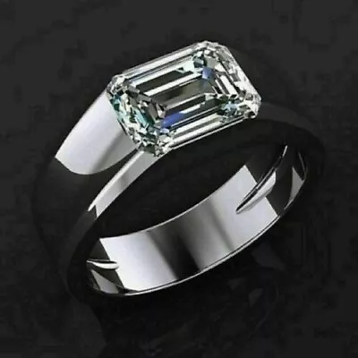 2CT Emerald Lab Created Diamond Men's Wedding Band Ring 14K White Gold Plated • $111.99