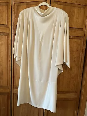 WOW! Vintage Daymor Couture Evening Dress Cream Crepe Satin Batwing Size 16 Cowl • $24